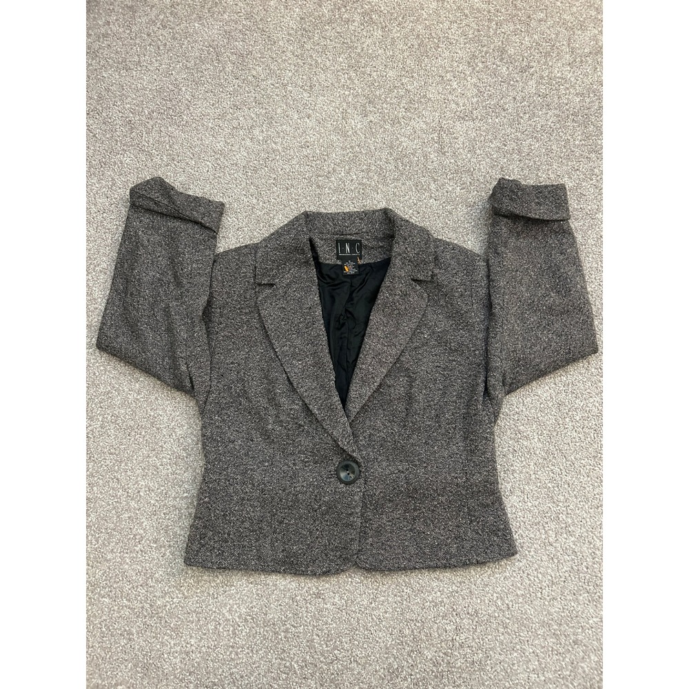 VTG Office Wear INC Blazer Jacket Womens 10 Gray Excellent Wool Silk Blend Tweed